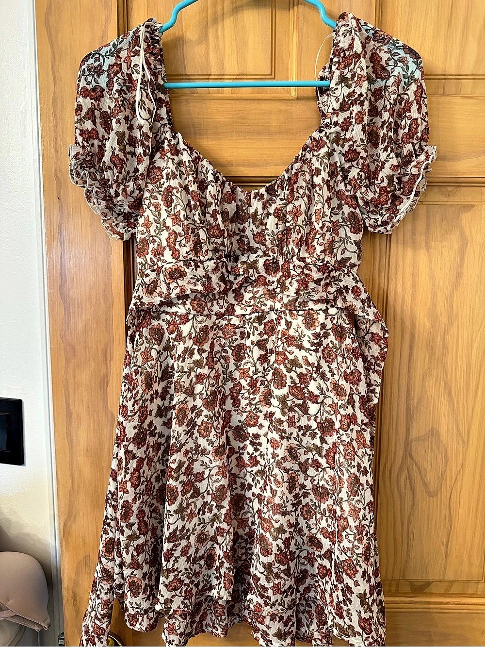 Floral Mini Dress in Brown & White Like New